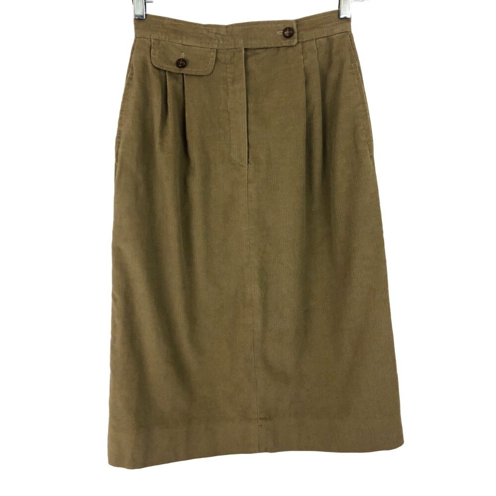 Villager Petites Womens SIze 8 Brown Corduroy Knee Length Skirt Pockets